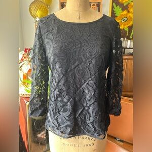 Adrianna Papell Black Lace Long Sleeve Top